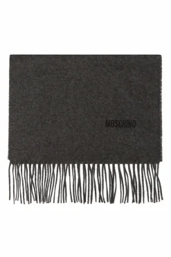 Moschino SZARY Wełniany szal z logo