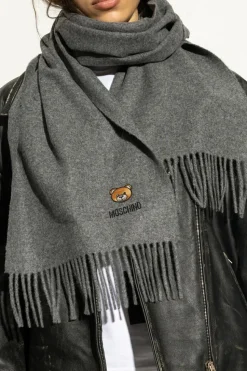 Moschino SZARY Wełniany szal z logo