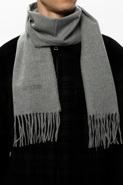 Moschino SZARY Wełniany szal z logo