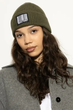 Moschino ZIELONY Wełniana czapka z naszywką z logo