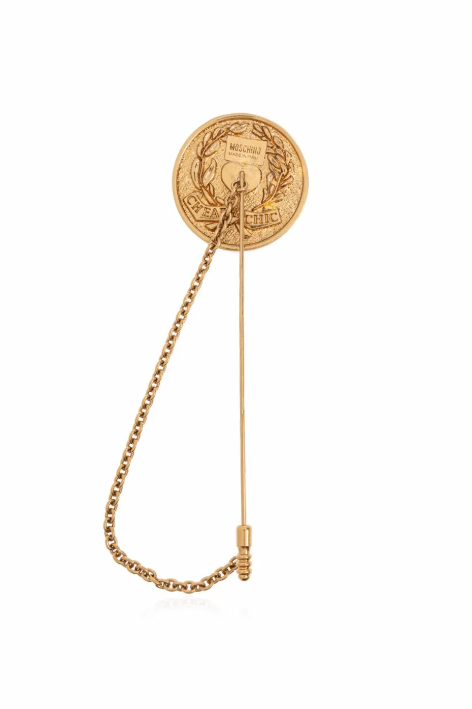 Moschino ZŁOTY Broszka w kształcie monety