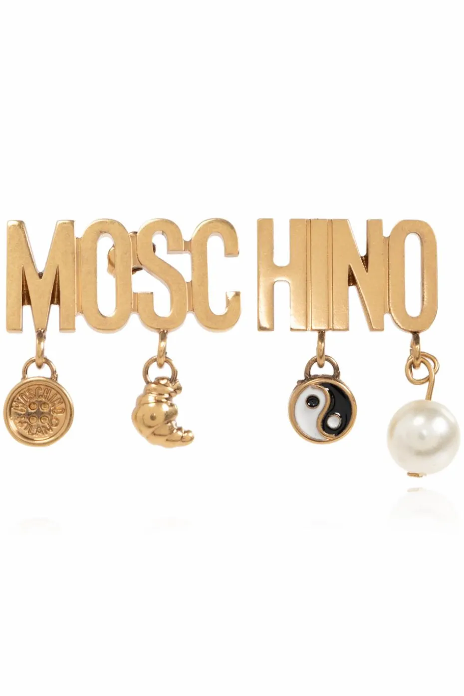 Moschino ZŁOTY Kolczyki z logo i zawieszkami