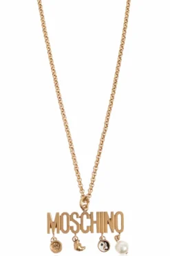 Moschino ZŁOTY Naszyjnik z zawieszką w kształcie logo