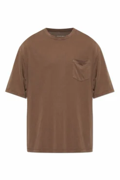 Officine Generale BRĄZOWY T-shirt z kieszenią ‘Benny’