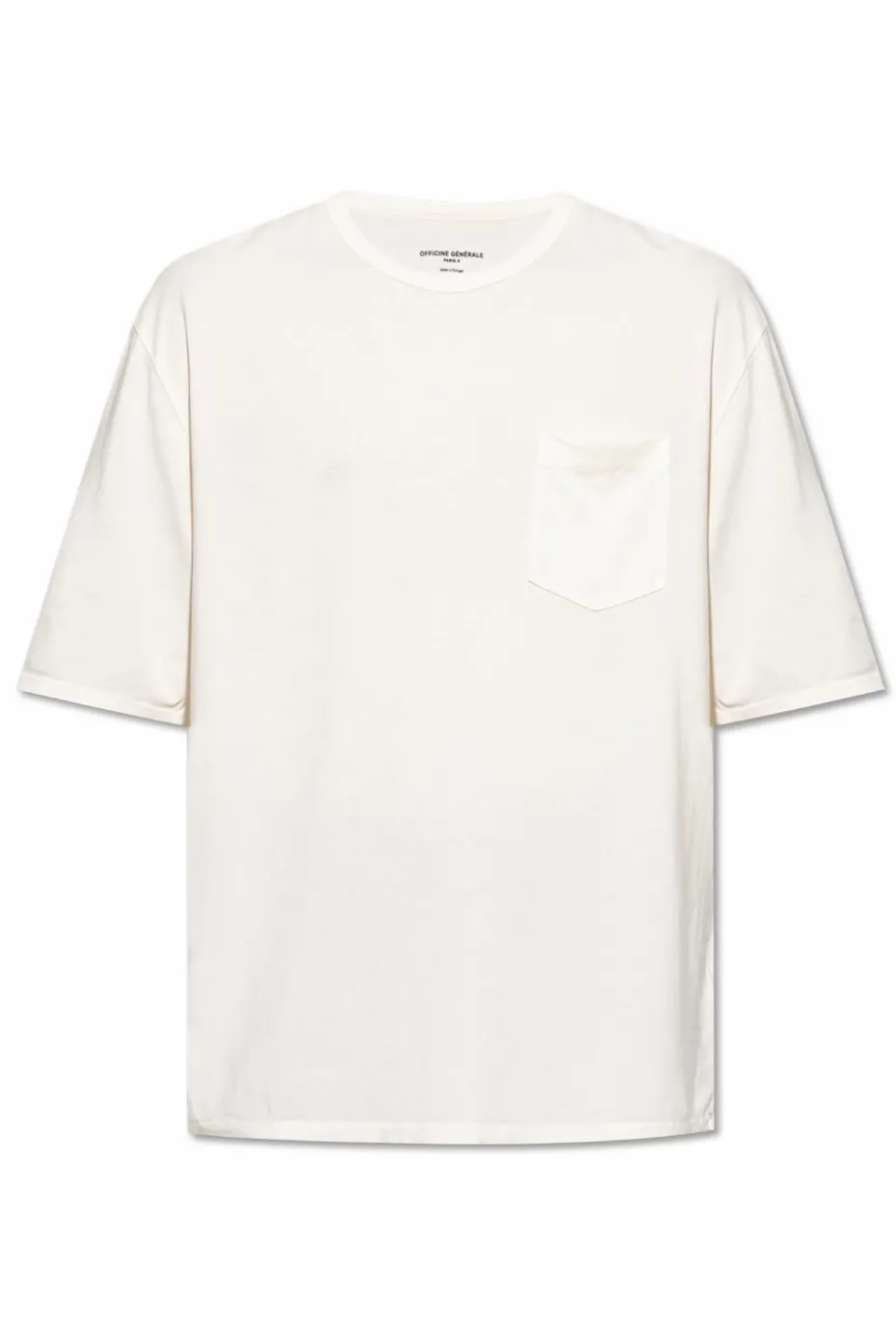 Officine Generale kremowy T-shirt z kieszenią ‘Benny’