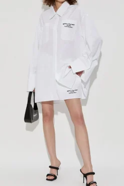 Off-White BIAŁY Sukienka o kroju koszuli z kieszeniami