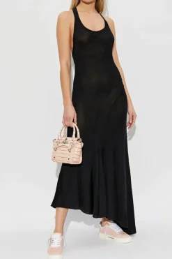 Off-White CZARNY Prążkowana sukienka z odkrytymi ramionami