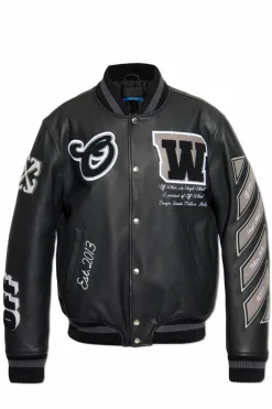 Off-White CZARNY Skórzana kurtka