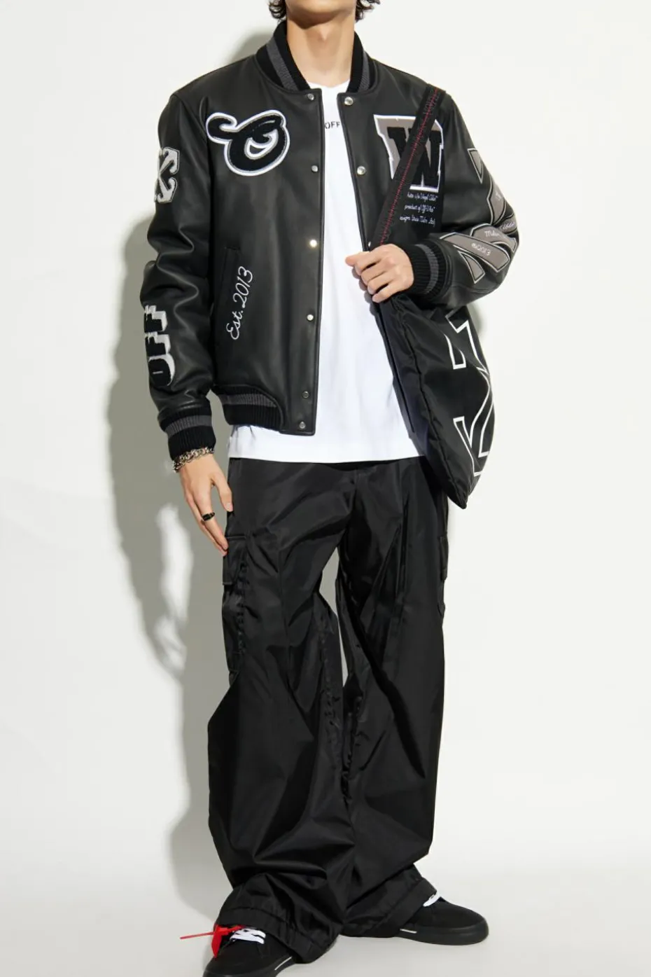 Off-White CZARNY Skórzana kurtka