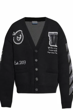 Off-White CZARNY Wełniany kardigan z logo
