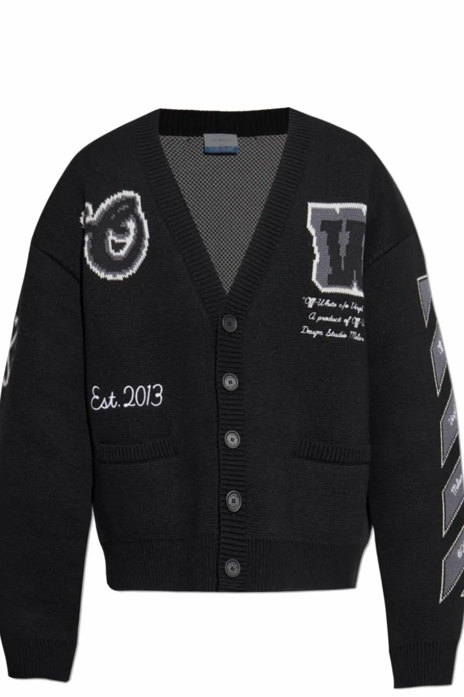 Off-White CZARNY Wełniany kardigan z logo
