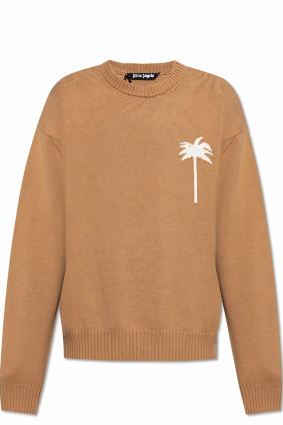 Palm Angels BRĄZOWY Sweter ze wzorem palm
