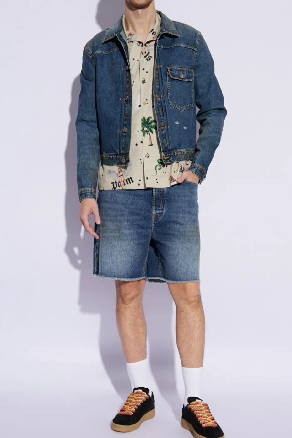 Palm Angels NIEBIESKI Jeansowe szorty z efektem `vintage`
