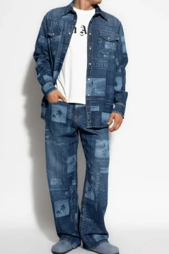 Palm Angels NIEBIESKI Koszula jeansowa