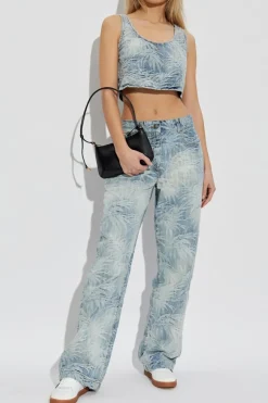 Palm Angels NIEBIESKI Krótki jeansowy top