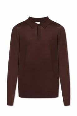 Paul Smith BRĄZOWY Wełniane polo z długimi rękawami