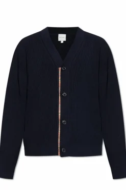 Paul Smith GRANATOWY Kardigan z dekoltem w serek