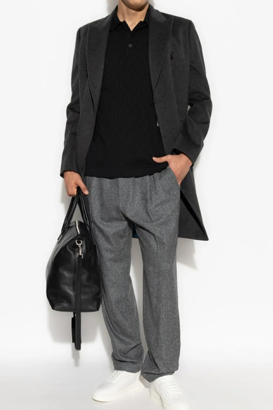 Paul Smith SZARY Dwurzędowy płaszcz