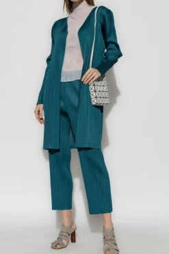 Pleats Please Issey Miyake ZIELONY Plisowany płaszcz