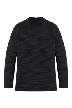 Pleats Please Issey Miyake CZARNY Plisowany top ze stójką