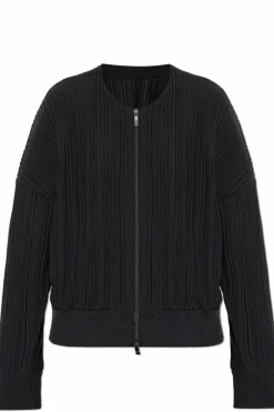 Pleats Please Issey Miyake CZARNY Plisowana bluza zapinana na zamek