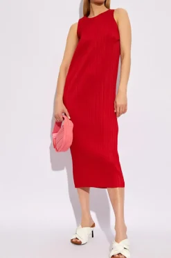 Pleats Please Issey Miyake CZERWONY Plisowana sukienka
