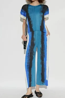 Pleats Please Issey Miyake NIEBIESKI Plisowane spodnie