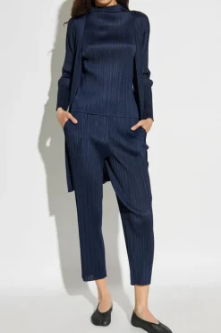 Pleats Please Issey Miyake GRANATOWY Plisowane spodnie