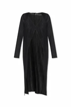Pleats Please Issey Miyake CZARNY Plisowany płaszcz