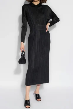 Pleats Please Issey Miyake CZARNY Plisowana koszula
