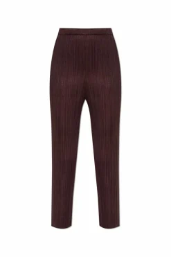 Pleats Please Issey Miyake BRĄZOWY Plisowane spodnie