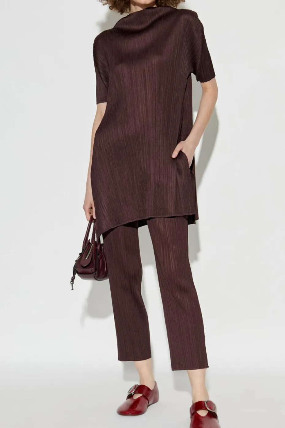 Pleats Please Issey Miyake BRĄZOWY Plisowane spodnie