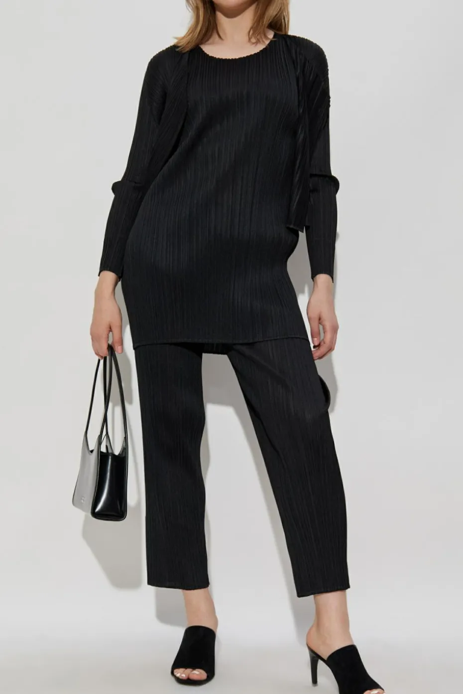 Pleats Please Issey Miyake CZARNY Plisowany kardigan