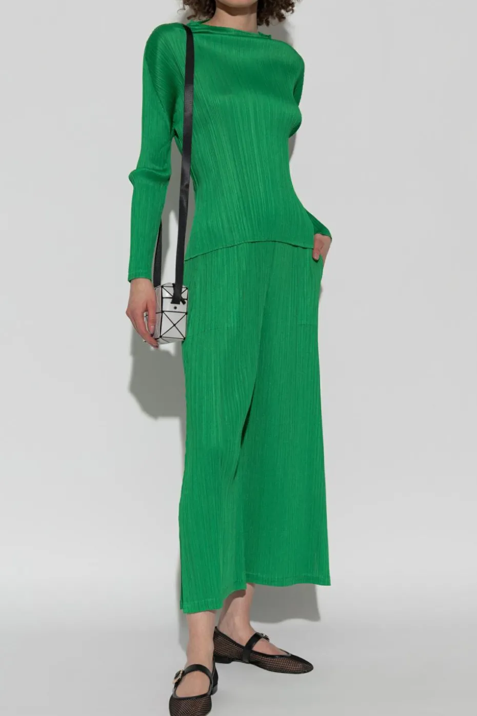 Pleats Please Issey Miyake ZIELONY Plisowane spodnie