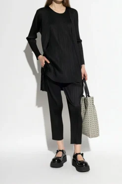 Pleats Please Issey Miyake CZARNY Plisowany kardigan
