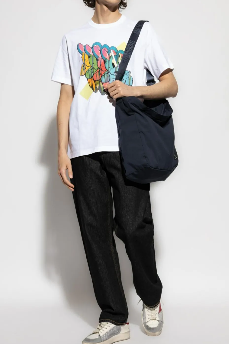 PS Paul Smith BIAŁY T-shirt z kolorowym nadrukiem