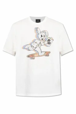 PS Paul Smith BIAŁY T-shirt z kolorowym nadrukiem