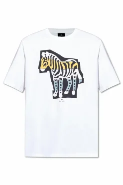 PS Paul Smith BIAŁY T-shirt z kolorowym nadrukiem