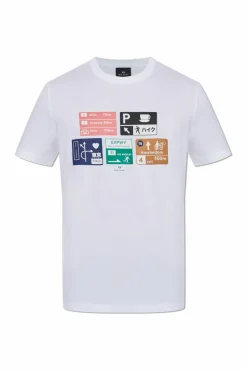 PS Paul Smith BIAŁY T-shirt z kolorowym nadrukiem