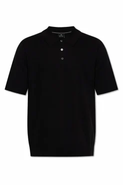 PS Paul Smith CZARNY Polo z naszywką w kształcie logo