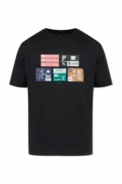 PS Paul Smith CZARNY T-shirt z kolorowym nadrukiem