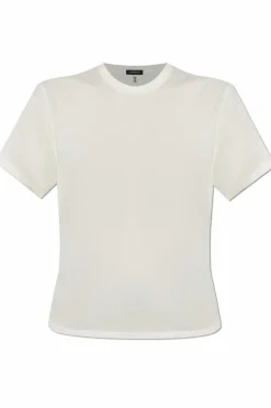 R13 kremowy T-shirt z kaszmirowym wykończeniem