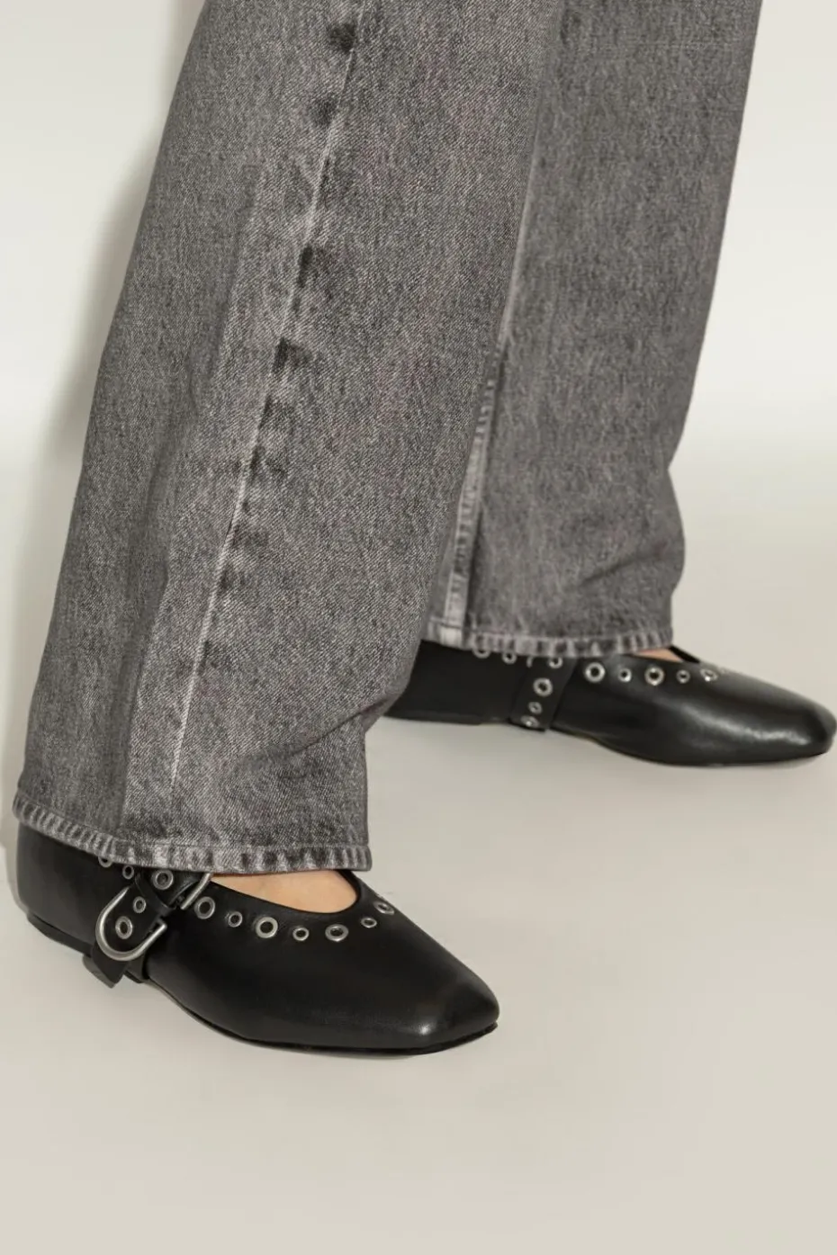 Rag & Bone CZARNY Baleriny `Spire Mary Jane Grommets`