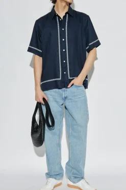 Rag & Bone GRANATOWY Koszula z dekoracyjnie wyszytym wzorem