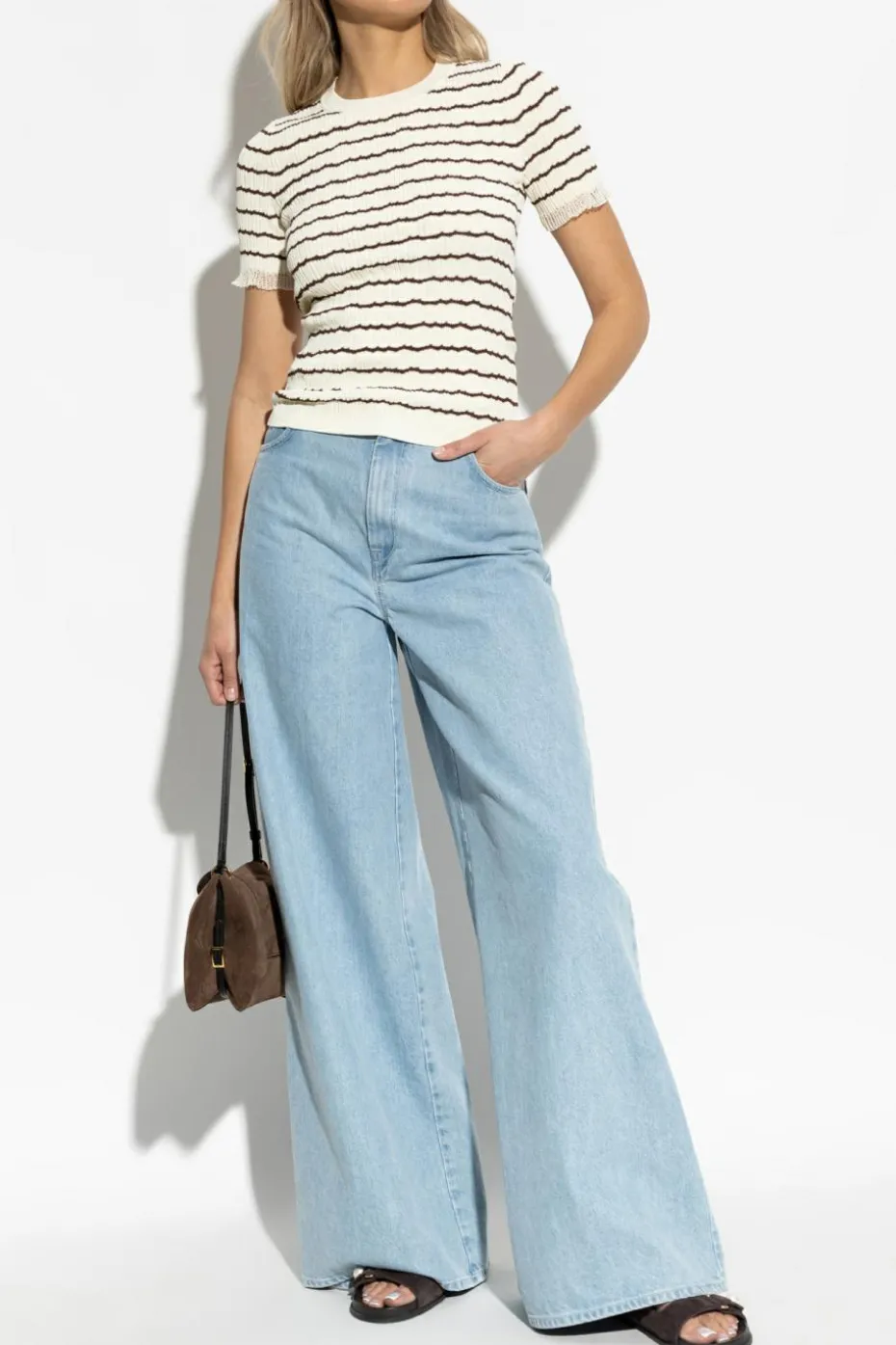 Rag & Bone kremowy Top ze wzorem w prążki
