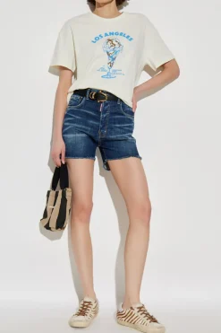 Rag & Bone kremowy T-shirt z nadrukiem