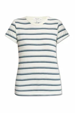 Rag & Bone kremowy T-shirt ze wzorem w pasy
