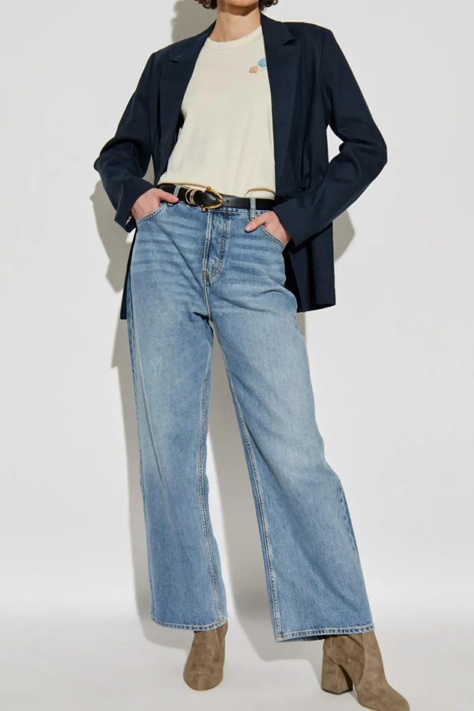 Rag & Bone kremowy T-shirt z nadrukiem