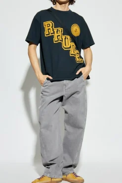 Rhude GRANATOWY T-shirt z nadrukiem