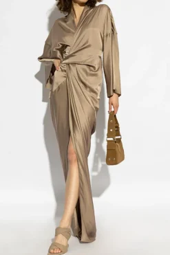 Rick Owens beżowy Sukienka `Wrap Gown`